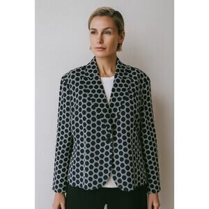 Sharagano Size 16 Navy Blue and White Polka Dot Blazer